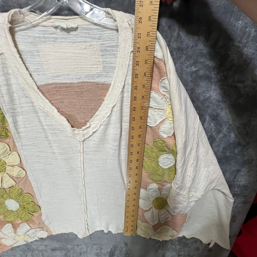 Oli & Hali Floral Applique Oversized Cotton Top Cream Peach Boho Small Hippie - Picture 13 of 13